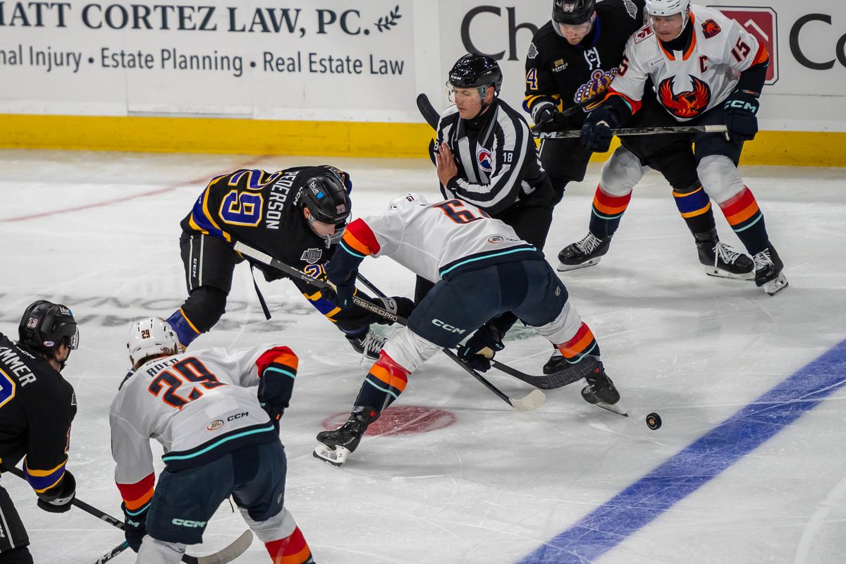 Ontario Reign forward Lane Pederson (29) takes a face off during an AHL hockey game against Coachella Valley Firebirds, Saturday, Oct. 3, 2026, in Ontario, California. Ontario Reign forward Lane Pederson (29) takes a face off during an AHL hockey game against Coachella Valley Firebirds, Saturday, Oct. 3, 2026, in Ontario, California.