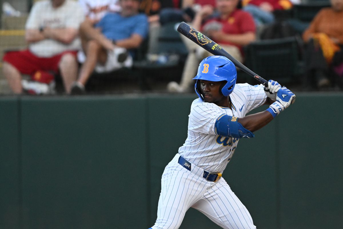 UCLA Bruins outfielder Dean West (36) sets up at bat during an NCAA baseball game between University of Southern California and University of California Los Angeles on Friday, April 3, 2026 at Jackie Robinson Stadium in Los Angeles Calif UCLA Bruins outfielder Dean West (36) sets up at bat during an NCAA baseball game between University of Southern California and University of California Los Angeles on Friday, April 3, 2026 at Jackie Robinson Stadium in Los Angeles Calif