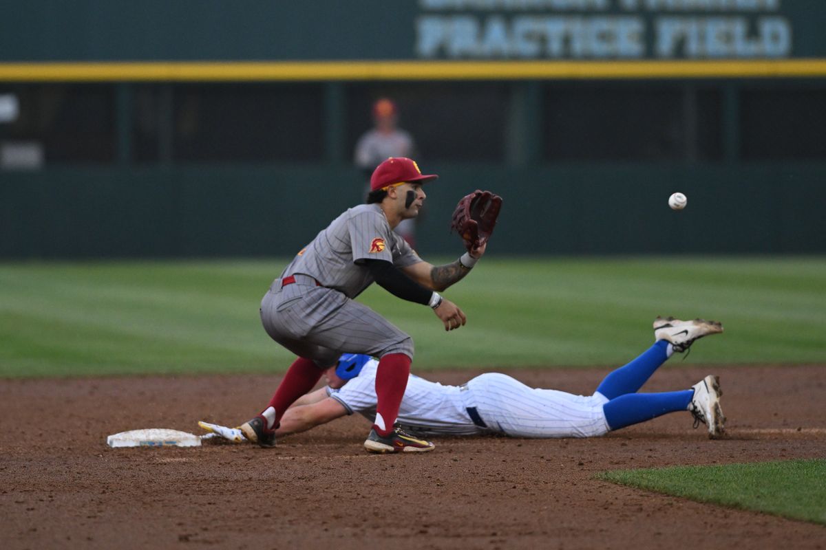 UCLA Bruins infielder Dominic Cadiz (6) dives to second base during an NCAA baseball game between University of Southern California and University of California Los Angeles on Friday, April 3, 2026 at Jackie Robinson Stadium in Los Angeles Calif UCLA Bruins infielder Dominic Cadiz (6) dives to second base during an NCAA baseball game between University of Southern California and University of California Los Angeles on Friday, April 3, 2026 at Jackie Robinson Stadium in Los Angeles Calif