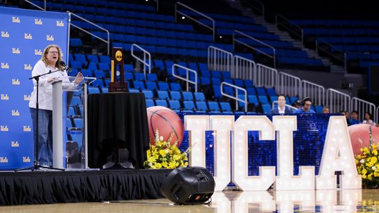 Cori Close and UCLA bring NCAA trophy home to Pauley Pavilion taken at Pauley Pavilion. Photo by Jordan Teller - The Sporting Tribune