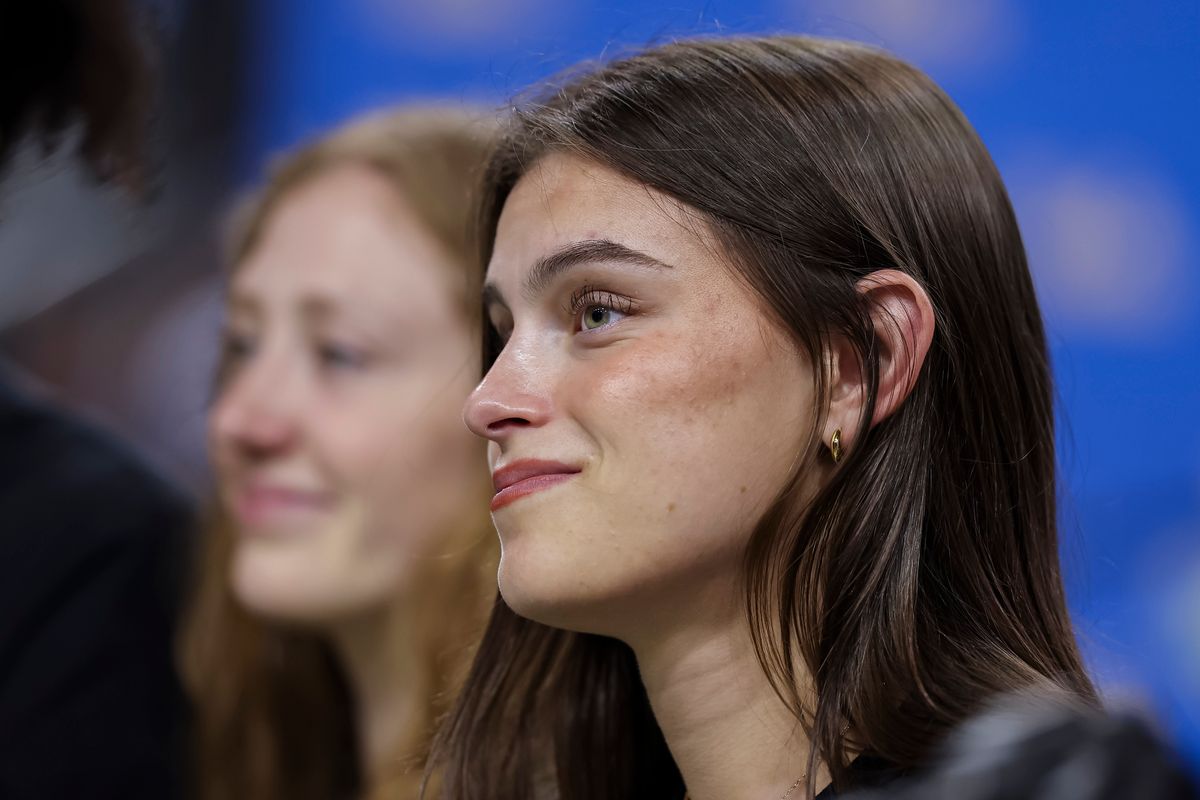 Gabriela Jaquez looks on during the celebration for the NCAA Champion UCLA Bruins Women’s basketball team, Wednesday April 8, 2026, in Los Angeles, Calif.