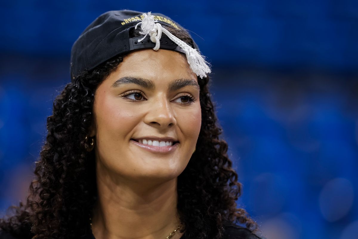 Lauren Betts smiles during the celebration for the NCAA Champion UCLA Bruins Women’s basketball team, Wednesday April 8, 2026, in Los Angeles, Calif.