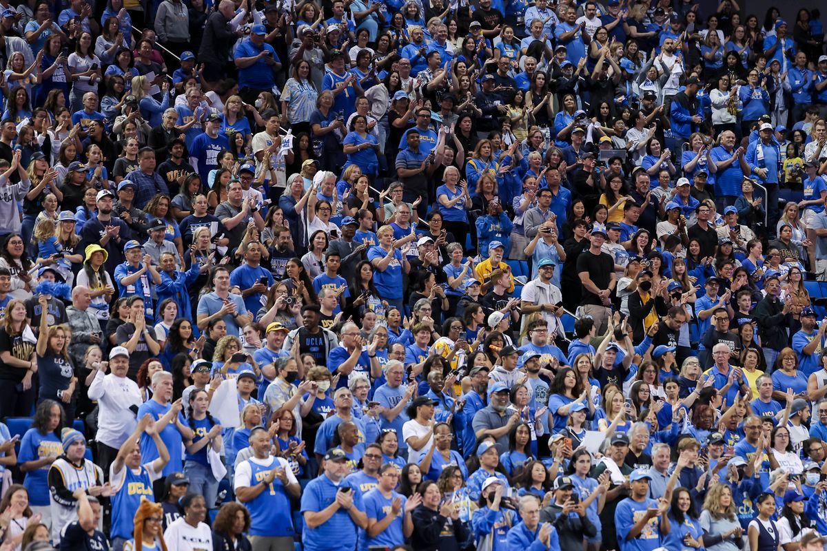 UCLA Bruins fans cheer during the celebration for the NCAA Champion UCLA Women’s basketball team, Wednesday April 8, 2026, in Los Angeles, Calif.