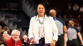 Wooden Award Flashback: Dawn Staley enters the conversation for greatest coaches of all-time taken in Los Angeles (Wooden Award). Photo by Jeff Blake-Imagn Images
