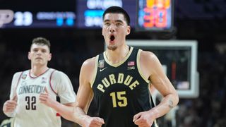 Wooden Award Flashback: Zach Edey cements his legacy as one of the greatest college big men ever  taken in Los Angeles (Wooden Award). Photo by Bob Donnan-Imagn Images