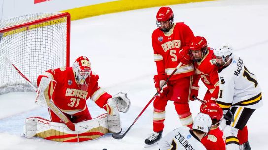 Freshmen goaltenders dominate at Frozen Four in Vegas taken At T-Mobile Arena. Photo by Couyrtesy University of Denver Athletics.