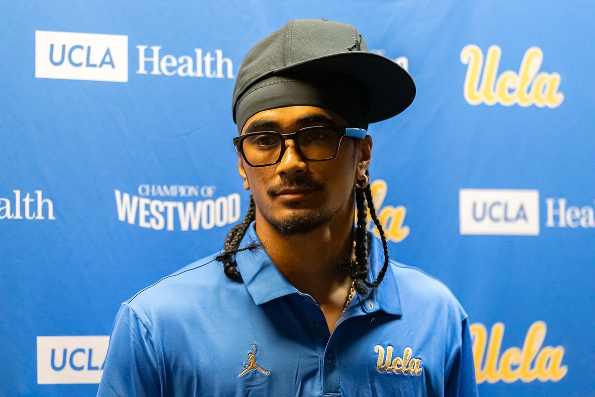 UCLA quarterback Nico Iamaleava during media day at Pavilion Club in Pauley Pavilion, Los Angeles. UCLA quarterback Nico Iamaleava during media day at Pavilion Club in Pauley Pavilion, Los Angeles.