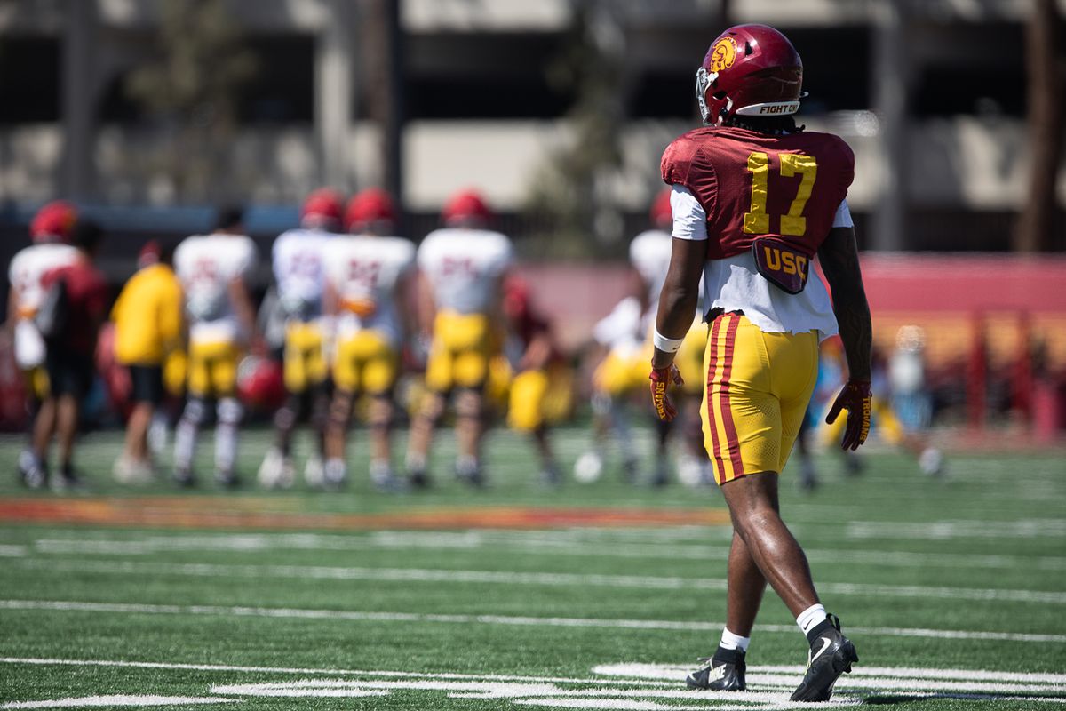 USC wide receiver Kayden Dixon-Wyatt (17) participates in practice at Howard Jones Field, Tuesday, Aug. 18, 2026, in Los Angeles. USC wide receiver Kayden Dixon-Wyatt (17) participates in practice at Howard Jones Field, Tuesday, Aug. 18, 2026, in Los Angeles.