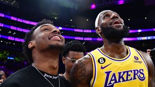 Lakers’ Bronny James says he can handle the pressure of playing with his father, LeBron James taken UCLA Health Training Facility (Los Angeles Lakers). Photo by Gary A. Vasquez-USA TODAY Sports