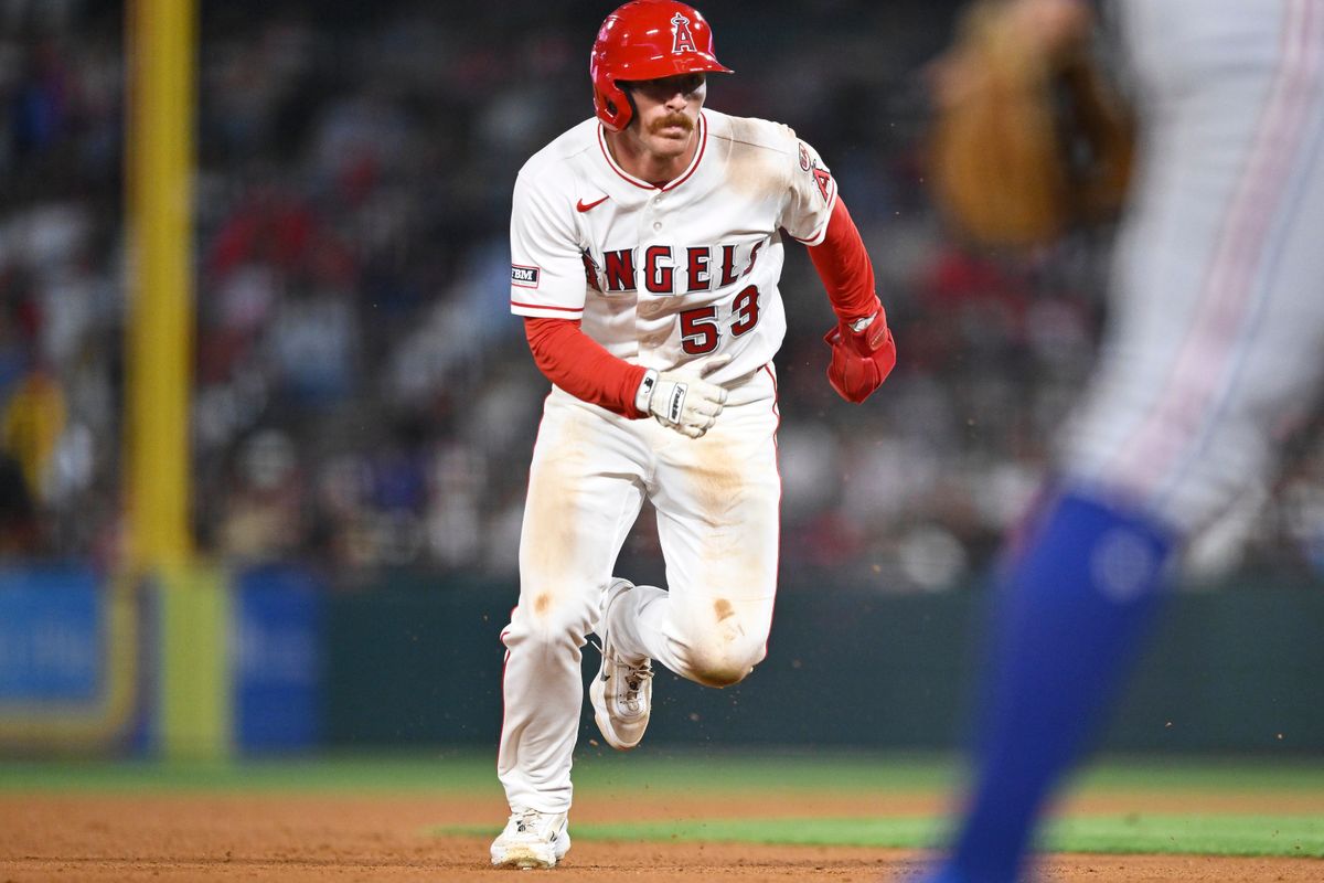 The Los Angeles Angels Wade Meckler #53 runs to third base during an MLB game against The Texas Rangers on May 22nd, 2026 at Angels Stadium in Anaheim, California. The Los Angeles Angels Wade Meckler #53 runs to third base during an MLB game against The Texas Rangers on May 22nd, 2026 at Angels Stadium in Anaheim, California.