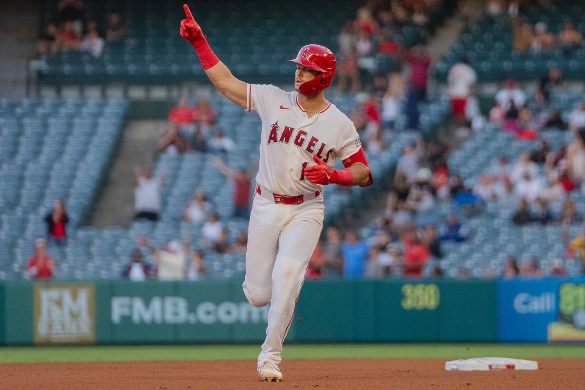 Los Angeles Angels catcher Logan O’Hoppe (14) celebrates a home-run during the MLB game against the Houston Astros on Wednesday June 10th, 2026 at Angel's Stadium in Anaheim, Calif. Los Angeles Angels catcher Logan O’Hoppe (14) celebrates a home-run during the MLB game against the Houston Astros on Wednesday June 10th, 2026 at Angel's Stadium in Anaheim, Calif.