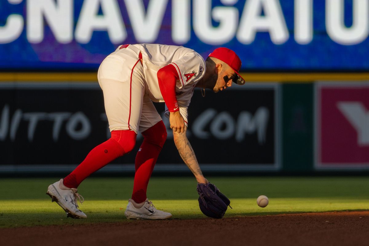 Los Angeles Angels infielder Zach Neto (9) catches the ball during the MLB game against the Houston Astros on Wednesday June 10th, 2026 at Angel's Stadium in Anaheim, Calif. Los Angeles Angels infielder Zach Neto (9) catches the ball during the MLB game against the Houston Astros on Wednesday June 10th, 2026 at Angel's Stadium in Anaheim, Calif.