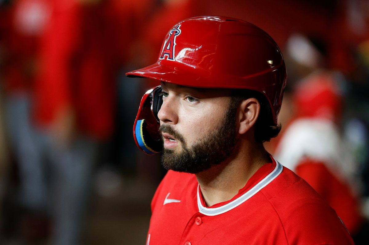 Nolan Schanuel #18 of the Los Angeles Angels stands in the dugout during a game against Arizona Diamondbacks at Chase Field on June 16, 2026 in Phoenix, Arizona.
