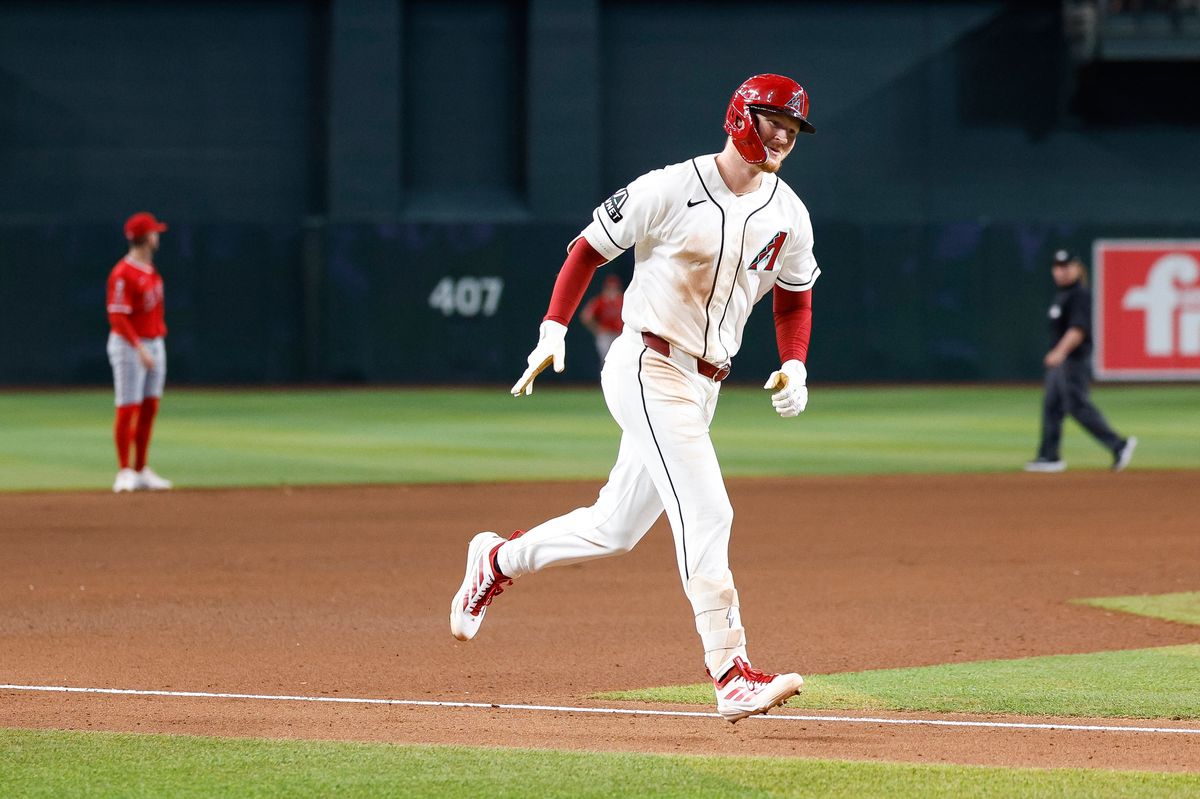 Pavin Smith #26 of the Arizona Diamondbacks celebrates a home run against the Los Angeles Angels at Chase Field on June 16, 2026 in Phoenix, Arizona.