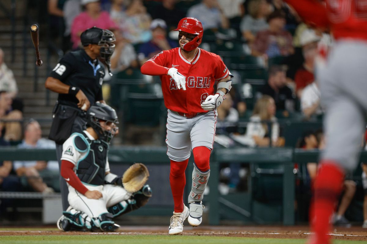 Zach Neto #9 of the Los Angeles Angels hits a home run against the Arizona Diamondbacks at Chase Field on June 16, 2026 in Phoenix, Arizona. Zach Neto #9 of the Los Angeles Angels hits a home run against the Arizona Diamondbacks at Chase Field on June 16, 2026 in Phoenix, Arizona.
