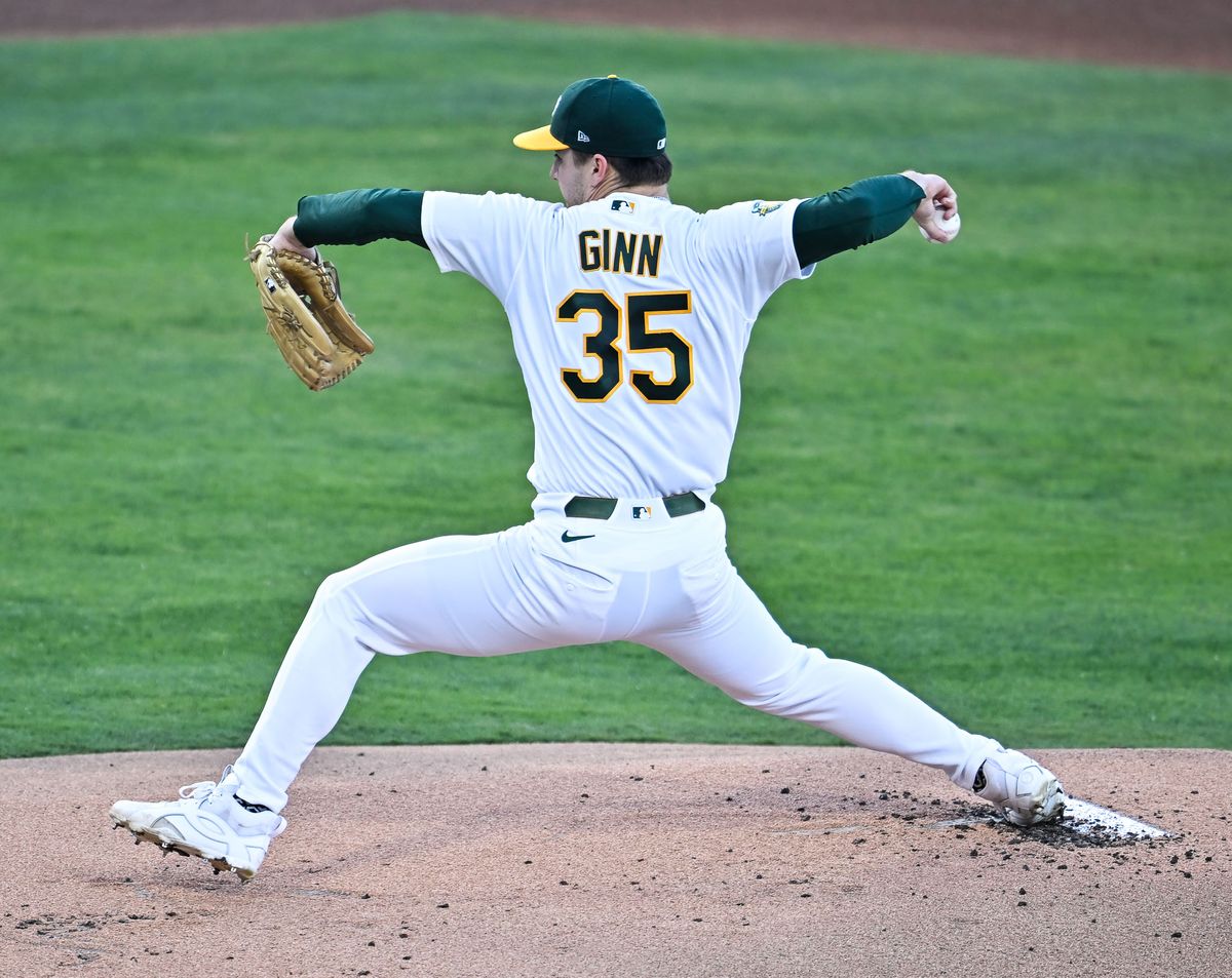 The Las Vegas Athletics right-handed pitcher J.T. Ginn (35) pitches during the MLB game 7-5 win against the Milwaukee Brewers Tuesday June 9th, 2026 in Las Vegas, NV.s The Las Vegas Athletics right-handed pitcher J.T. Ginn (35) pitches during the MLB game 7-5 win against the Milwaukee Brewers Tuesday June 9th, 2026 in Las Vegas, NV.s