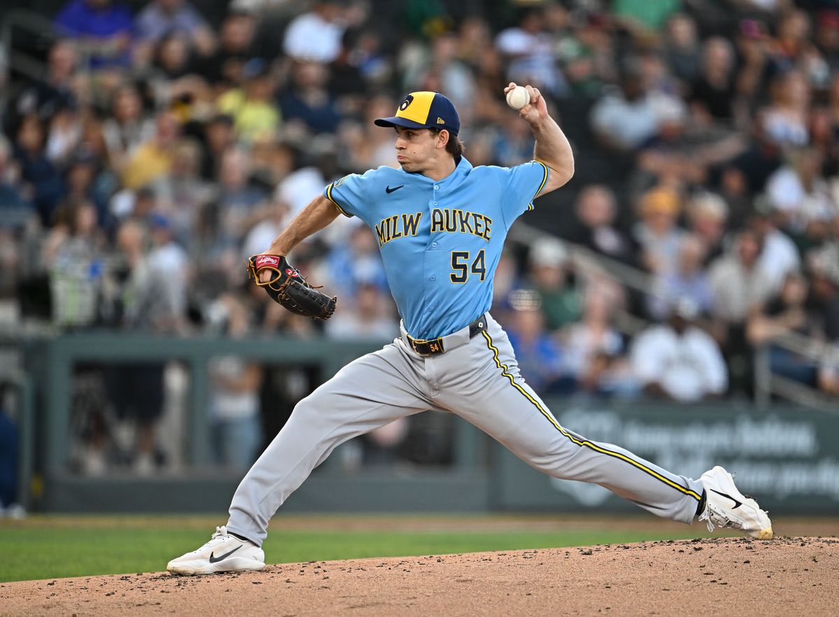 The Milwaukee Brewers left-handed pitcher Robert Gasser (54) pitches during the MLB game against Las Vegas Athletics Tuesday June 9th, 2026 in Las Vegas, NV.s The Milwaukee Brewers left-handed pitcher Robert Gasser (54) pitches during the MLB game against Las Vegas Athletics Tuesday June 9th, 2026 in Las Vegas, NV.s