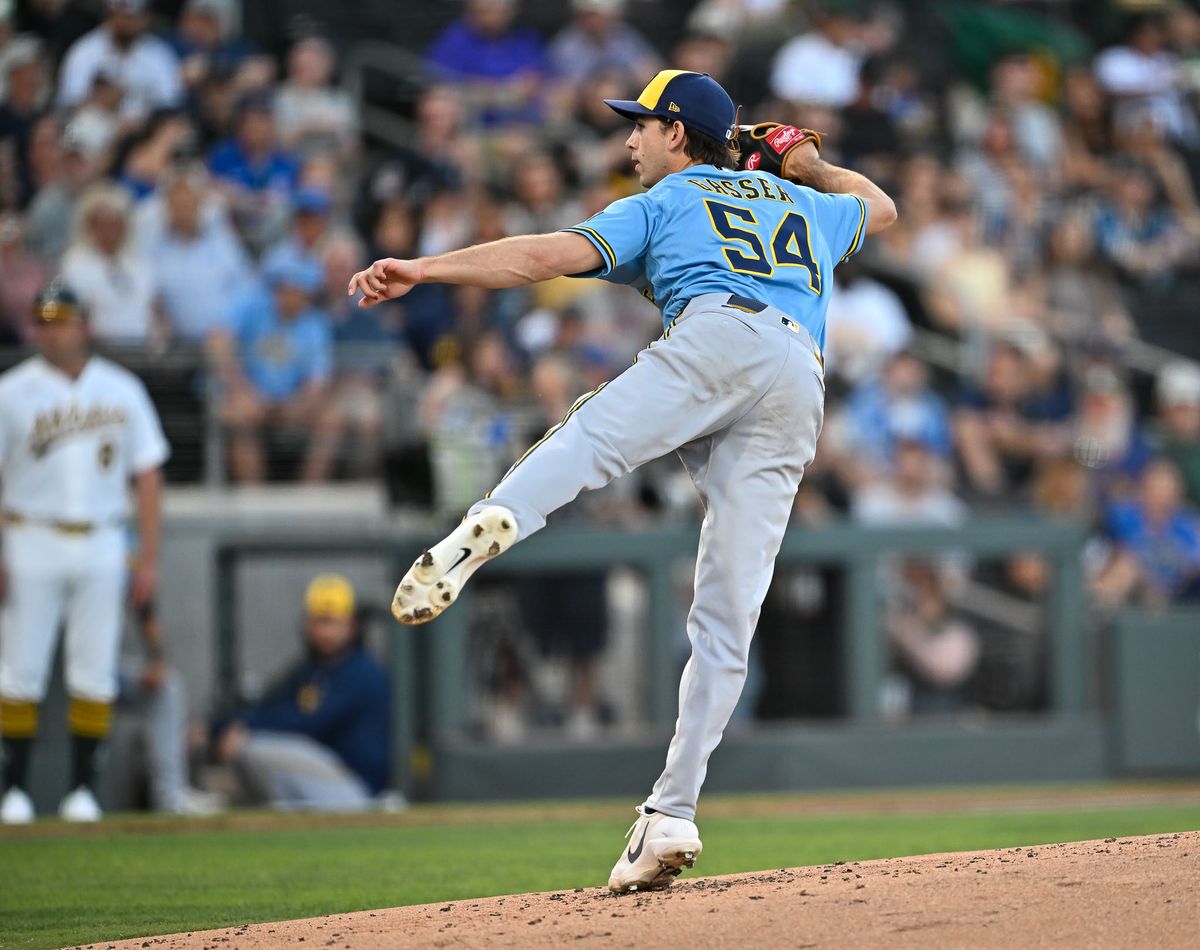 The Milwaukee Brewers left-handed pitcher Robert Gasser (54) pitches during the MLB game against the Milwaukee Brewers Tuesday June 9th, 2026 in Las Vegas, NV.s The Milwaukee Brewers left-handed pitcher Robert Gasser (54) pitches during the MLB game against the Milwaukee Brewers Tuesday June 9th, 2026 in Las Vegas, NV.s