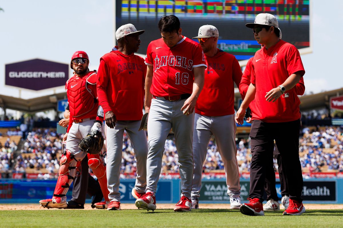 Yusei Kikuchi #16 of the Los Angeles Angels walks off the field during the game against the Los Angeles Dodgers at Dodger Stadium on May 18, 2025 in Los Angeles, California. Yusei Kikuchi #16 of the Los Angeles Angels walks off the field during the game against the Los Angeles Dodgers at Dodger Stadium on May 18, 2025 in Los Angeles, California.