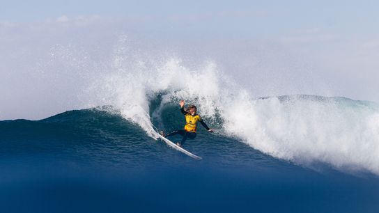 Caitlin Simmers of the United States surfs in Heat 3 of the Opening Round at the Rip Curl Pro Bells Beach on April 18, 2025 at Bells Beach, Victoria, Australia.
