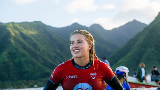 Erin Brooks of Canada at the Outerknown Tahiti Pro on August 13, 2026. Erin Brooks of Canada at the Outerknown Tahiti Pro on August 13, 2026.
