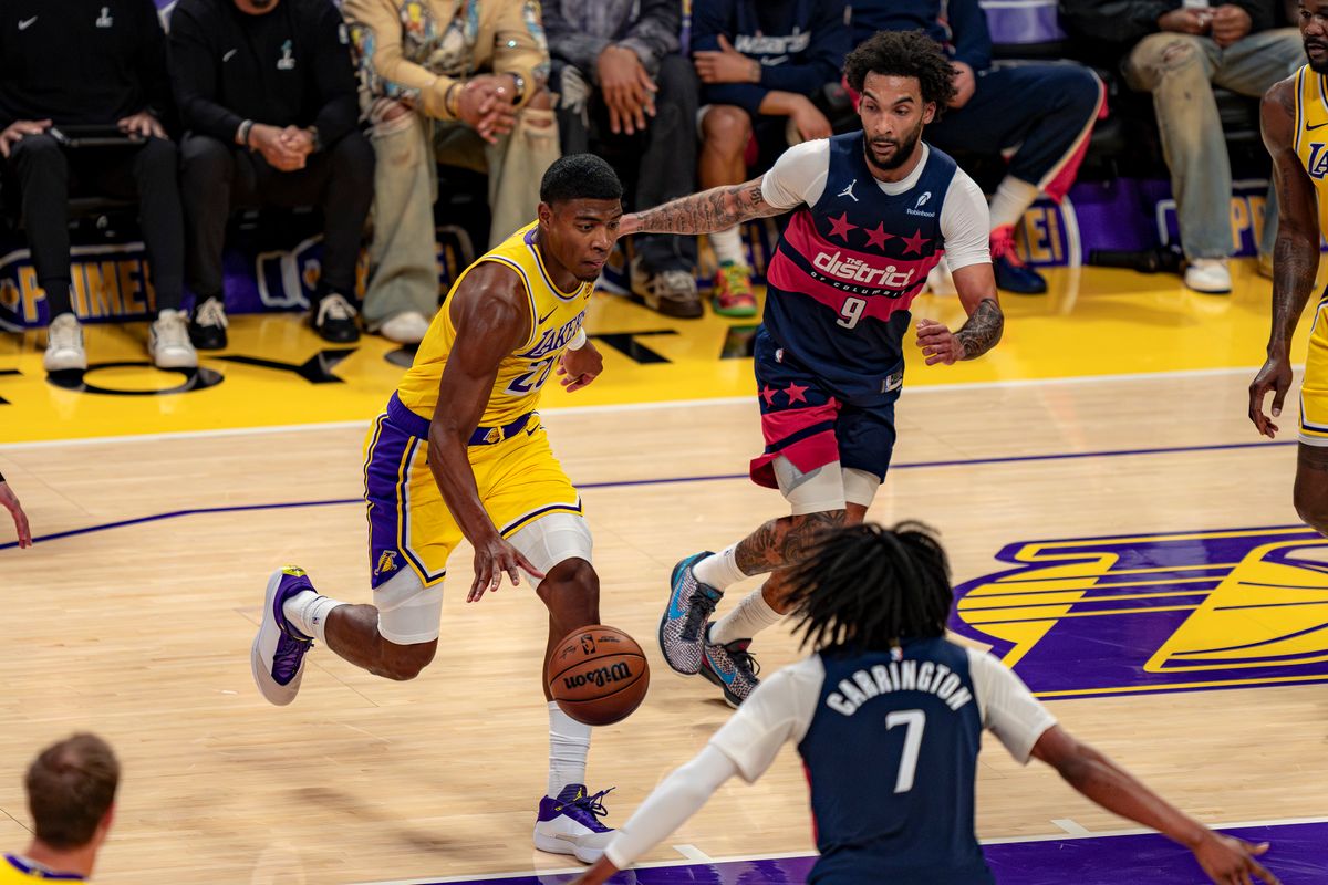 Los Angeles Lakers forward Rui Hachimura (28) dribbling during an NBA basketball game against the Washington Wizards on March 30th, 2026 in Los Angeles, CA.