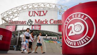 2026 Vegas Summer League Notebook Day Two: Lakers open with win as familiar faces fill courtside seats taken Thomas & Mack Center (Vegas Summer League). Photo by © Stephen R. Sylvanie-Imagn Images