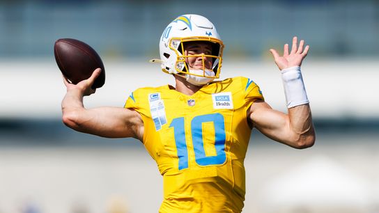 Justin Herbert #10 of the Los Angeles Chargers throws during training camp at The Bolt on August 6, 2026 in El Segundo, California. Justin Herbert #10 of the Los Angeles Chargers throws during training camp at The Bolt on August 6, 2026 in El Segundo, California.