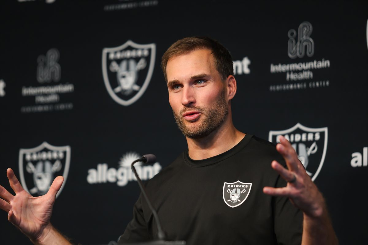 Las Vegas Raiders quarterback Kirk Cousins answers a question speaking to the media in a press conference, Wednesday April 8, 2026 in Henderson, Nev.
