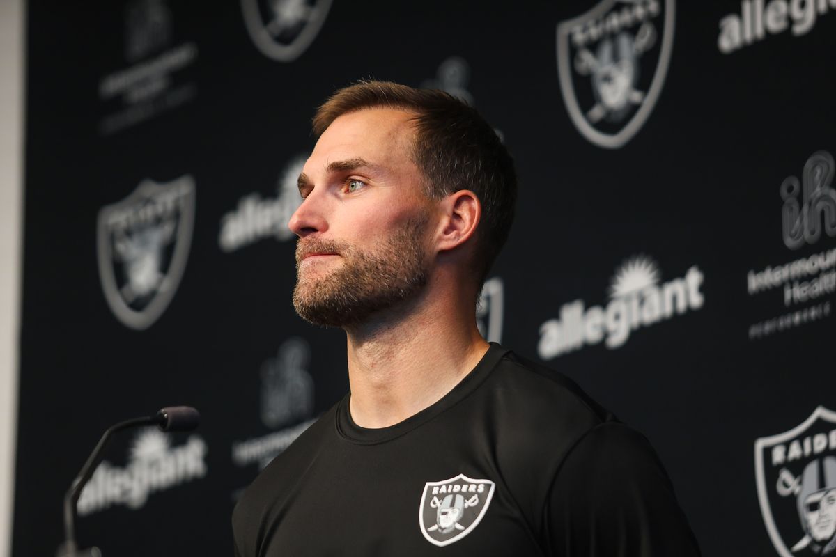 Las Vegas Raiders quarterback Kirk Cousins listens to a question during a press conference, Wednesday April 8, 2026 in Henderson, Nev.