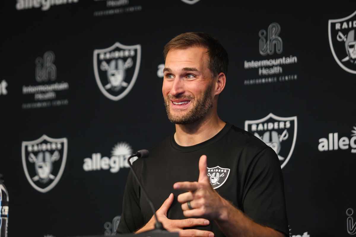 Las Vegas Raiders quarterback Kirk Cousins speaks to the media in a press conference, Wednesday April 8, 2026 in Henderson, Nev.