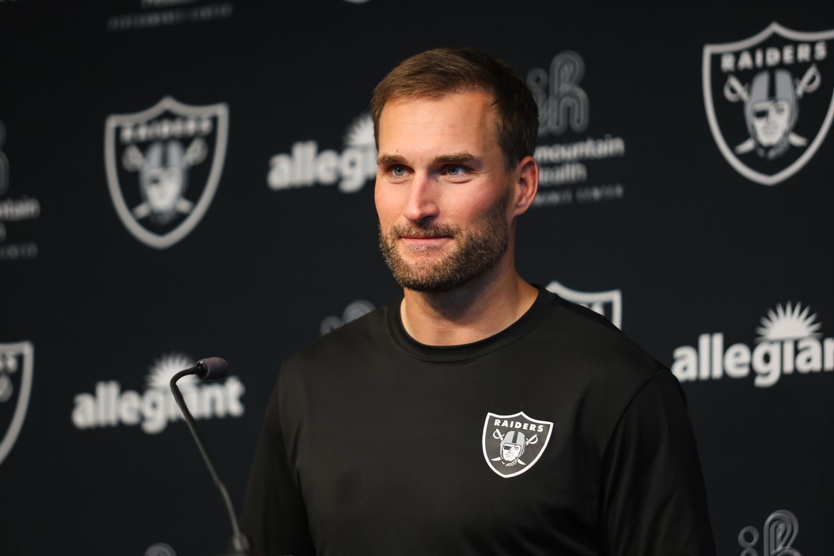 Las Vegas Raiders quarterback Kirk Cousins listens to a question during a press conference, Wednesday April 8, 2026 in Henderson, Nev.