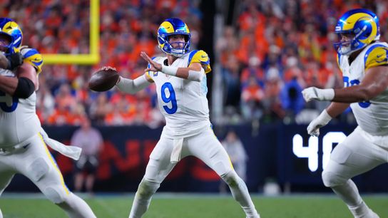 Los Angeles Rams quarterback Matthew Stafford #9 throws the football during an NFL football game against the Denver Broncos, on Sunday September 27, 2026 in Denver, CO.