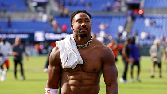 Cleveland Browns defensive end Myles Garrett (95) after the game against the Baltimore Ravens at M&T Bank Stadium.