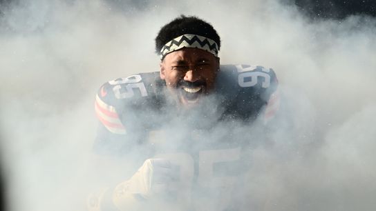 Cleveland Browns defensive end Myles Garrett (95) is introduced prior to a game against the Buffalo Bills at Huntington Bank Field. 