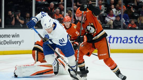 Ducks blow two-goal lead, lose Gauthier in OT loss to Maple Leafs taken at Honda Center (Anaheim Ducks)