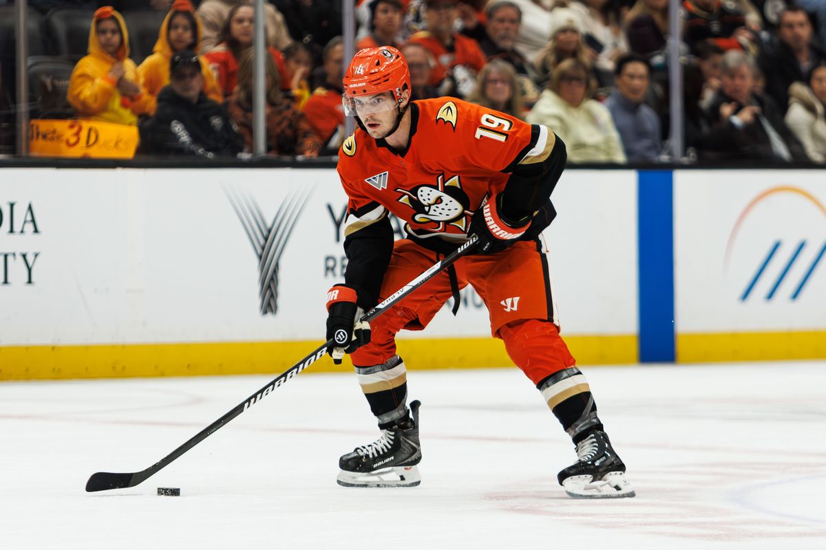 Anaheim Ducks right wing Troy Terry (19) has possession of the puck during an NHL hockey game against the Nashville Predators, Tuesday April 7, 2026 in Anaheim, Calif. Anaheim Ducks right wing Troy Terry (19) has possession of the puck during an NHL hockey game against the Nashville Predators, Tuesday April 7, 2026 in Anaheim, Calif.