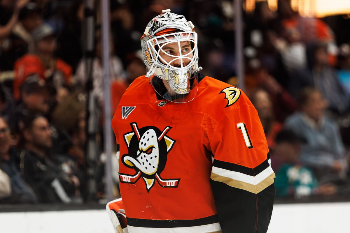 Anaheim Ducks goaltender Lukas Dostal (1) during an NHL hockey game against the Nashville Predators, Tuesday April 7, 2026 in Anaheim, Calif. Anaheim Ducks goaltender Lukas Dostal (1) during an NHL hockey game against the Nashville Predators, Tuesday April 7, 2026 in Anaheim, Calif.