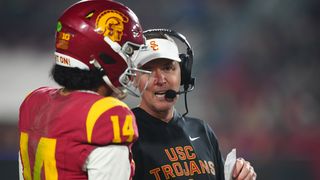 Trojan Camp: Jayden Maiava discusses young playmakers, limiting turnovers, and more taken at Bloom Football Performance Center (USC). Photo by Kirby Lee-Imagn Images