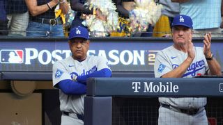 Dave Roberts' bullpen decisions backfire, Dodgers trail 0-2 in NLCS taken at American Family Field (Los Angeles Dodgers). Photo by Michael McLoone-Imagn Images