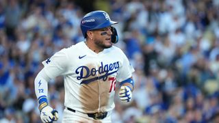 Miguel Rojas announces retirement after Brewers sweep Dodgers in NLCS taken at Dodger Stadium (Los Angeles Dodgers). Photo by Kirby Lee-Imagn Images