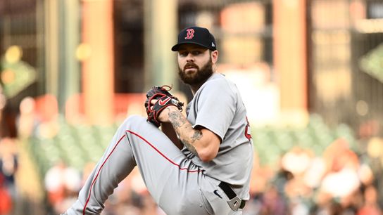 Aug 26, 2025; Baltimore, Maryland, USA; Boston Red Sox pitcher Lucas Giolito (54) delivers a pitch during the first inning against the Baltimore Orioles at Oriole Park at Camden Yards. Mandatory Credit: James A. Pittman-Imagn Images