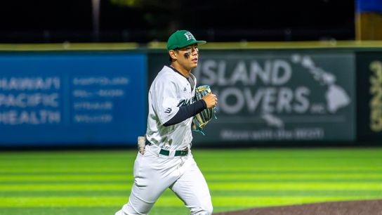 Hawai’i outfielder Matthew Miura comes off the field after recording the third out in a game against UC Santa Barbara on March 15, 2025.