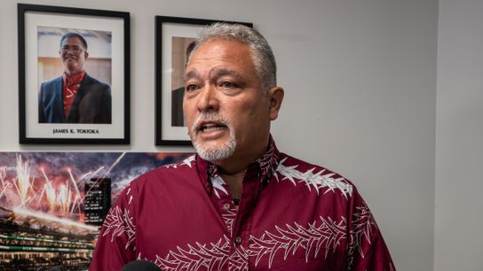 Brennon Morioka addresses the media following the stadium authority board special session. Brennon Morioka addresses the media following the stadium authority board special session.