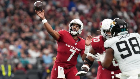 Arizona Cardinals quarterback Jacoby Brissett (7) throws the ball against the Jacksonville Jaguars at State Farm Stadium on Nov. 23, 2025.
