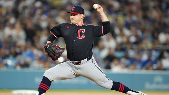 Cleveland Guardians pitcher Parker Messick (77) throws pitch against the Los Angeles Dodgers in the first inning at Dodger Stadium. Cleveland Guardians pitcher Parker Messick (77) throws pitch against the Los Angeles Dodgers in the first inning at Dodger Stadium.