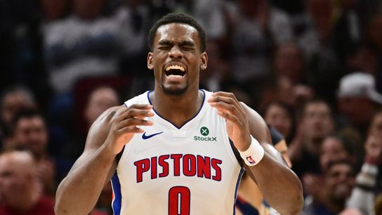 May 11, 2026; Cleveland, Ohio, USA; Detroit Pistons center Jalen Duren (0) reacts after a play against the Cleveland Cavaliers during the second half of game four in the second round of the 2026 NBA Playoffs at Rocket Arena.\ May 11, 2026; Cleveland, Ohio, USA; Detroit Pistons center Jalen Duren (0) reacts after a play against the Cleveland Cavaliers during the second half of game four in the second round of the 2026 NBA Playoffs at Rocket Arena.\