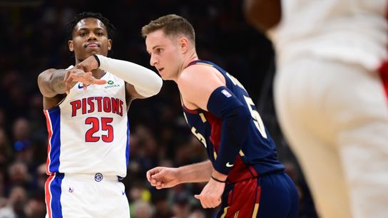 May 15, 2026; Cleveland, Ohio, USA; Detroit Pistons guard Marcus Sasser (25) celebrates after hitting a three point basket against the Cleveland Cavaliers during the second half in game six of the second round of the 2026 NBA Playoffs at Rocket Arena May 15, 2026; Cleveland, Ohio, USA; Detroit Pistons guard Marcus Sasser (25) celebrates after hitting a three point basket against the Cleveland Cavaliers during the second half in game six of the second round of the 2026 NBA Playoffs at Rocket Arena