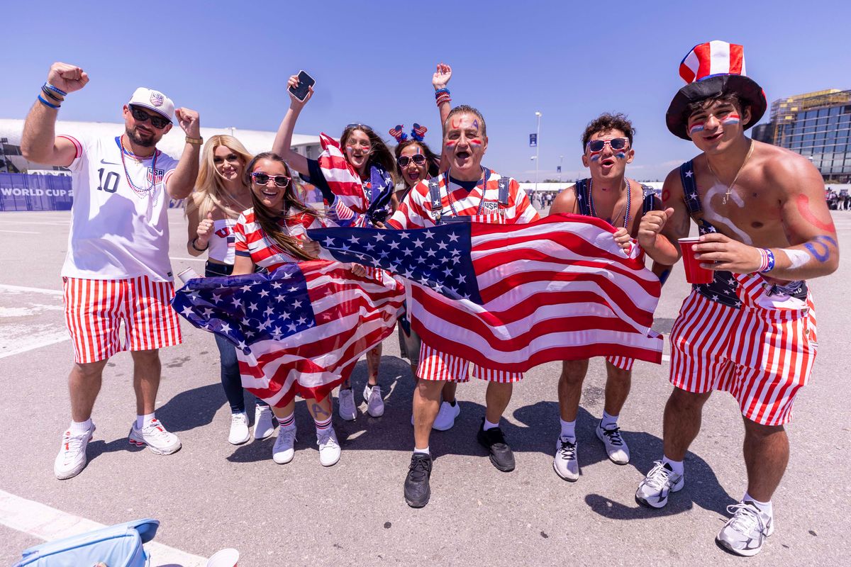 United States fans cheer outside of SoFi Stadium before a 2026 FIFA World Cup match between the United States and Paraguay, Friday June 12, 2026 in Inglewood, Calif. United States fans cheer outside of SoFi Stadium before a 2026 FIFA World Cup match between the United States and Paraguay, Friday June 12, 2026 in Inglewood, Calif.