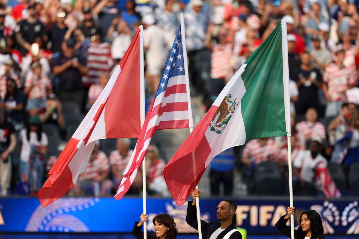 The flags of the host countries of the 2026 FIFA World Cup, Canada, the United States, and Mexico, are brought onto the field before a group stage match between the United States and Paraguay, Friday June 12, 2026 in Inglewood, Calif. The flags of the host countries of the 2026 FIFA World Cup, Canada, the United States, and Mexico, are brought onto the field before a group stage match between the United States and Paraguay, Friday June 12, 2026 in Inglewood, Calif.